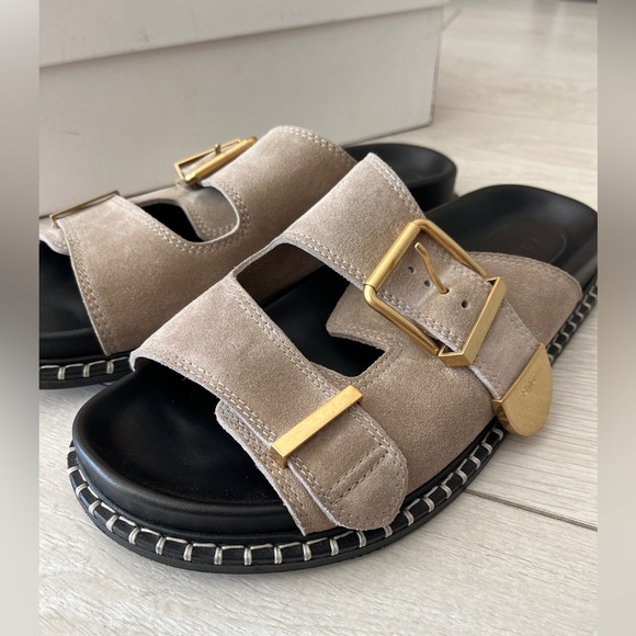 Chloe Rebecca Suede Dual-Buckle Slide Sandals - Picture 3 of 11